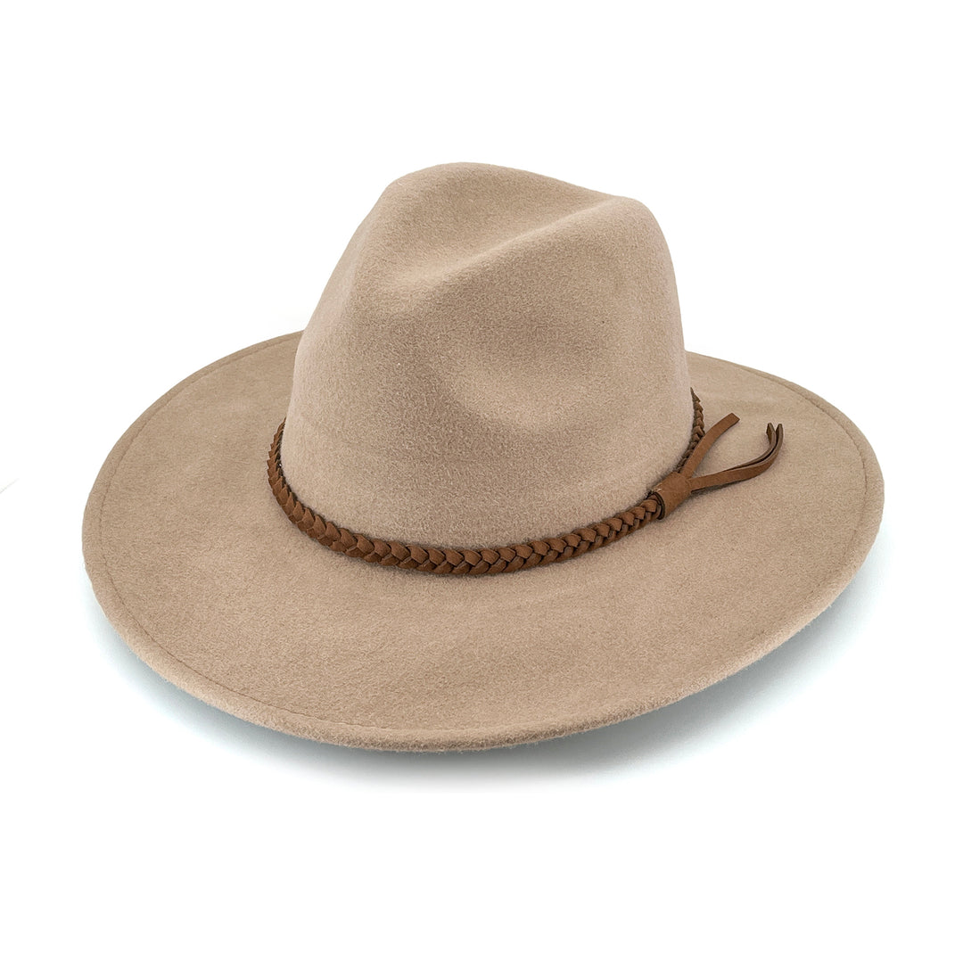 Blake Felt Fedora in mushroom colour, angled product view showing crown shape and brim detail
