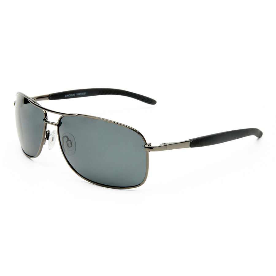 Lincoln sunglasses in gunmetal, angled view highlighting frame structure and temples