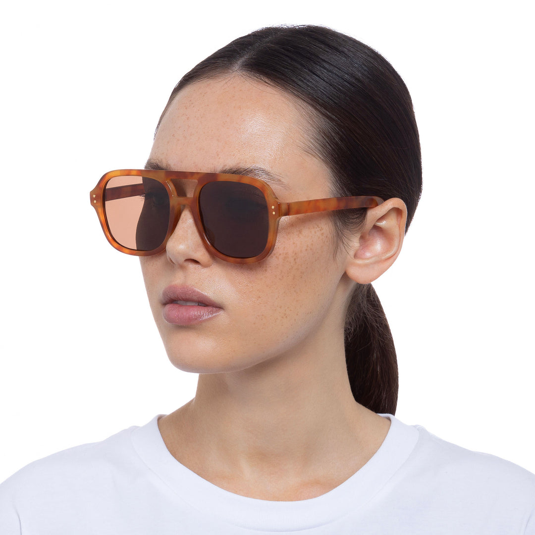 Cancer Council | Kingswood Sunglasses - Female Model Angle | Vintage Tort | UPF50+ Protection