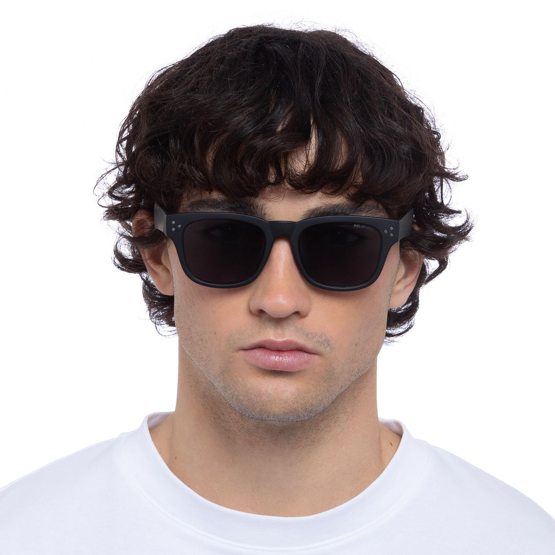 Cancer Council | Noddy Youth Sunglasses - Male Model Front | Matte Black | UPF50+ Protection