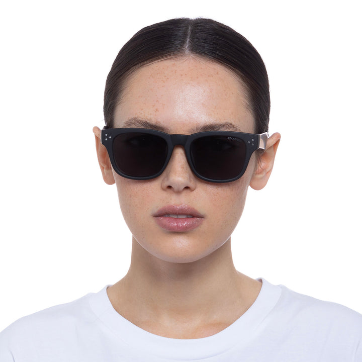 Cancer Council | Noddy Youth Sunglasses - Female Model Front | Matte Black | UPF50+ Protection