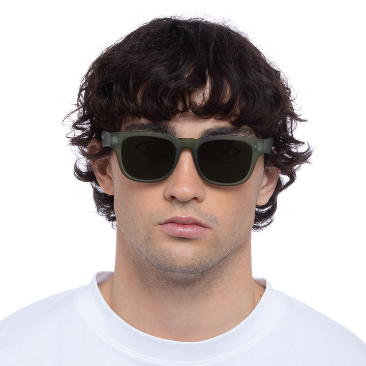 Cancer Council | Noddy Youth Sunglasses - Male Model Front | Matte Khaki | UPF50+ Protection