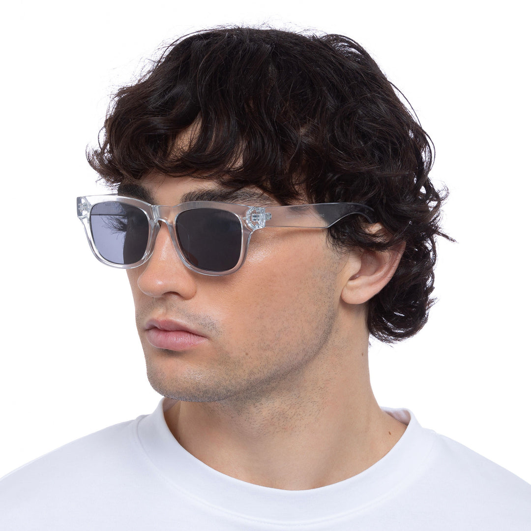 Cancer Council | Noddy Youth Sunglasses - Male Model Angle | Clear | UPF50+ Protection