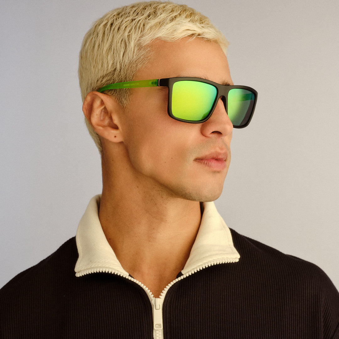 Cancer Council | Arltunga Sunglasses | Matte Black/Neon Green | Angle Model