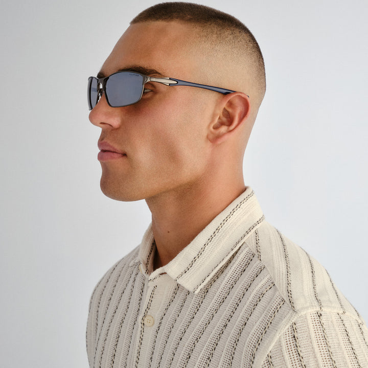 Side profile of male model wearing Leederville sunglasses in Gunmetal