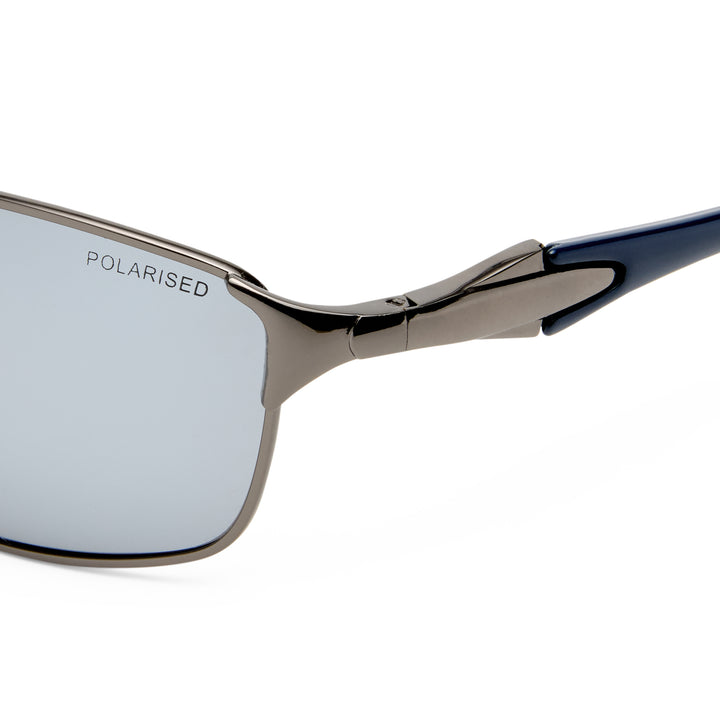 Leederville sunglasses temple detail showing Gunmetal metal arms and hinge design