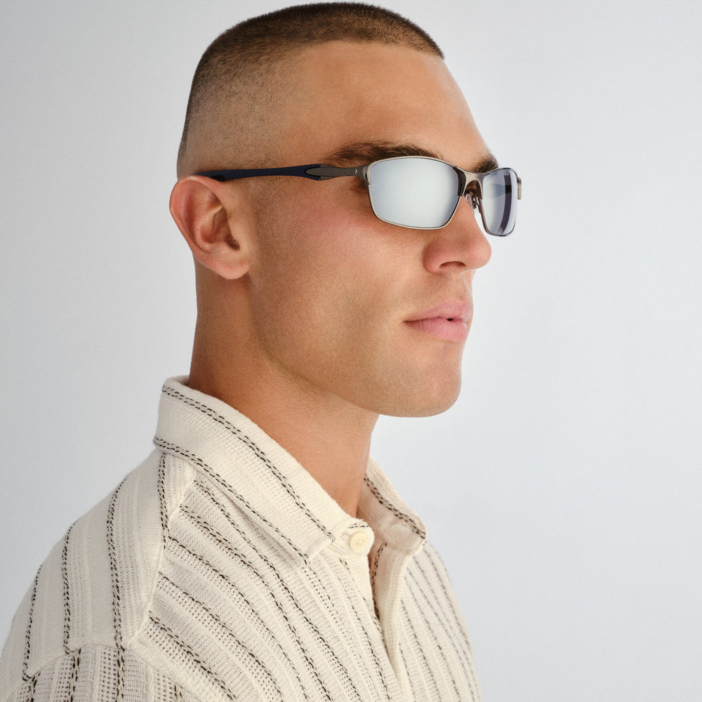 Side profile of male model wearing Leederville sunglasses in Gunmetal
