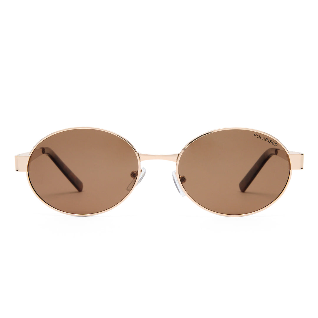 Norwood sunglasses in Gold shown front‑on with unisex round metal frame