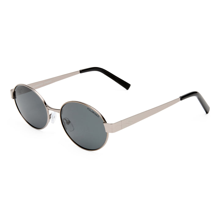 Three‑quarter angle of Norwood sunglasses in Gunmetal round design