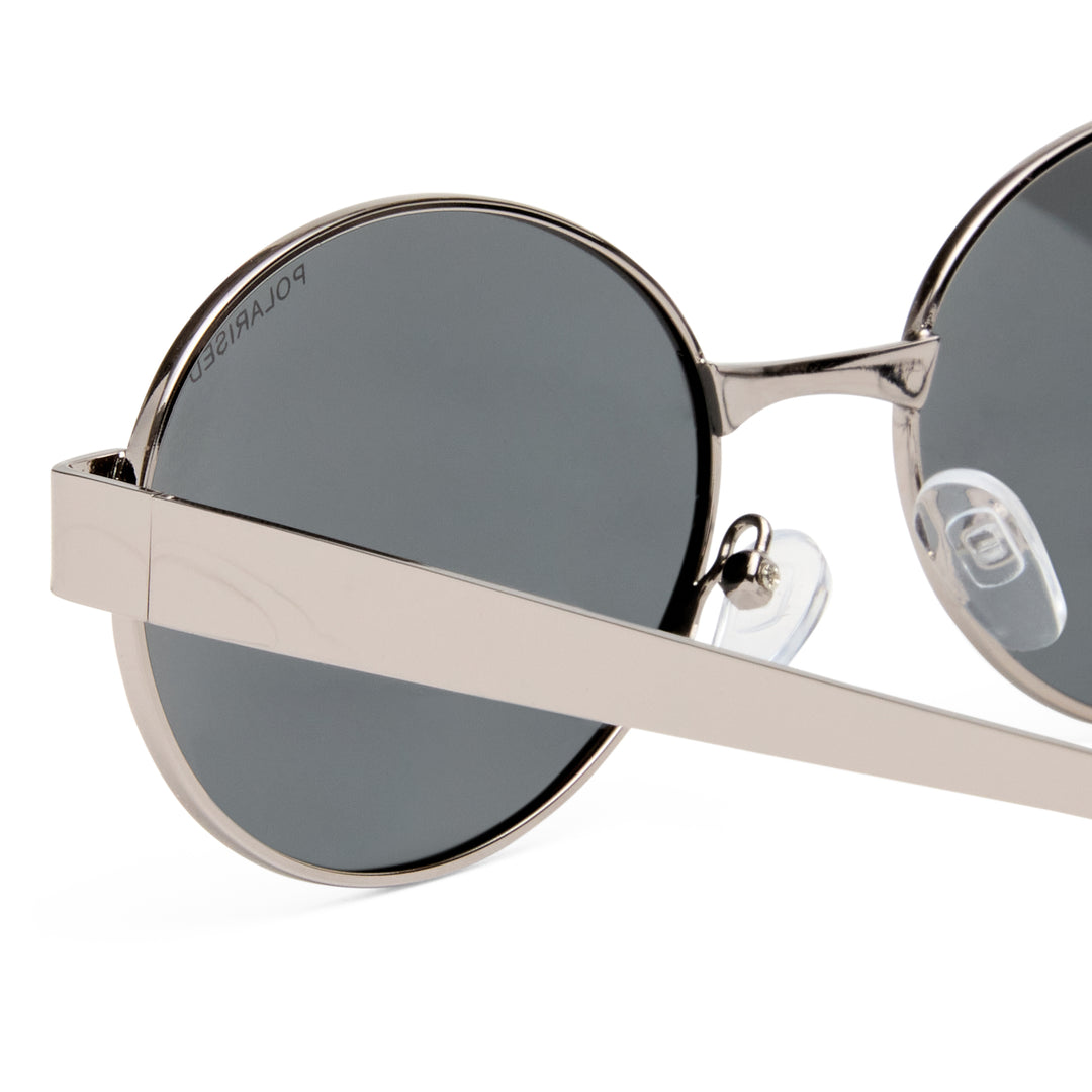 Norwood sunglasses temple detail showing Gunmetal metal arms and hinge design