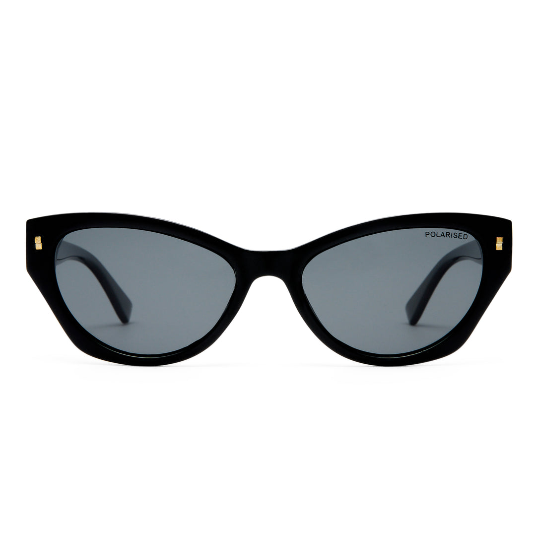 Swanbourne sunglasses in Black shown front‑on with rounded cat eye frame