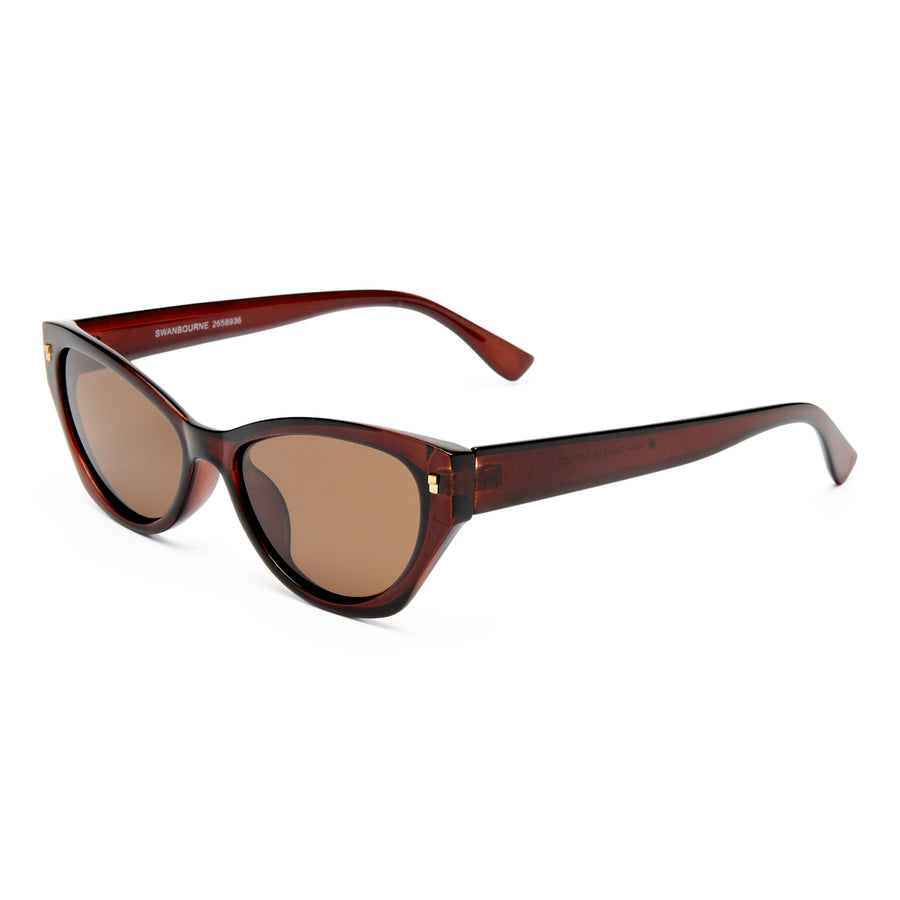 Three‑quarter angle of Swanbourne sunglasses in Rust finish