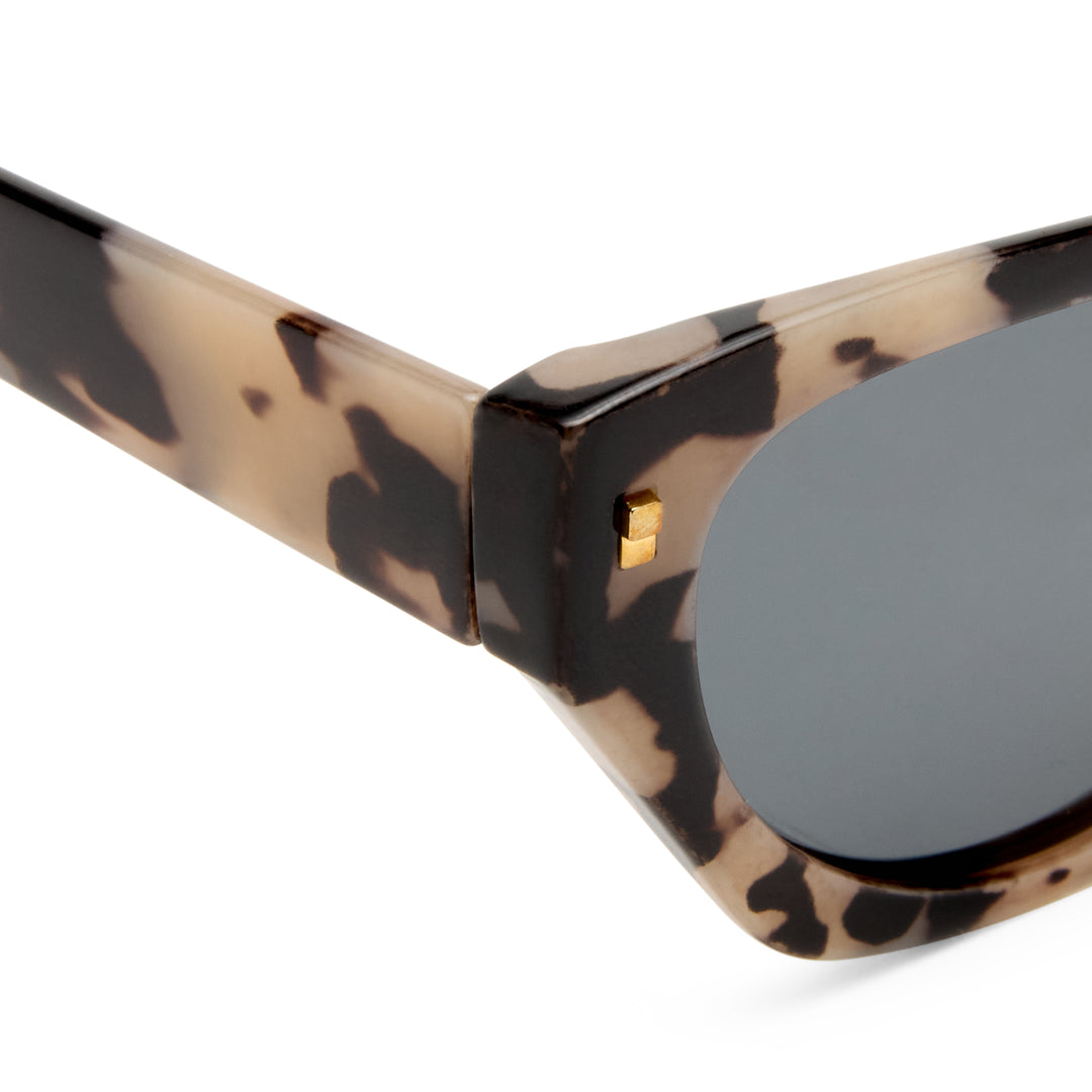 Swanbourne sunglasses temple detail showing Graphic Tort pattern and gold details