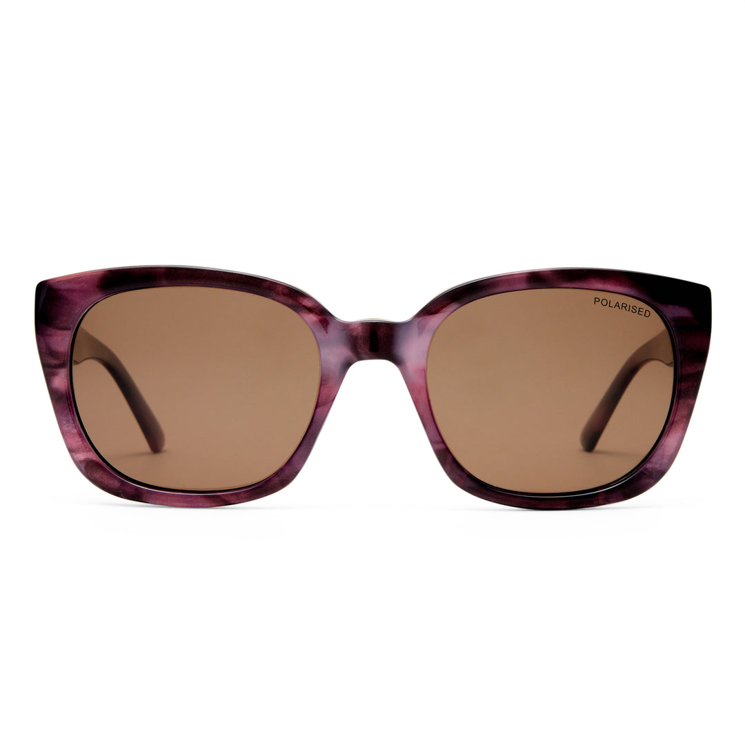 Teneriffe sunglasses in Purple Haze shown front‑on with soft cat‑eye frame