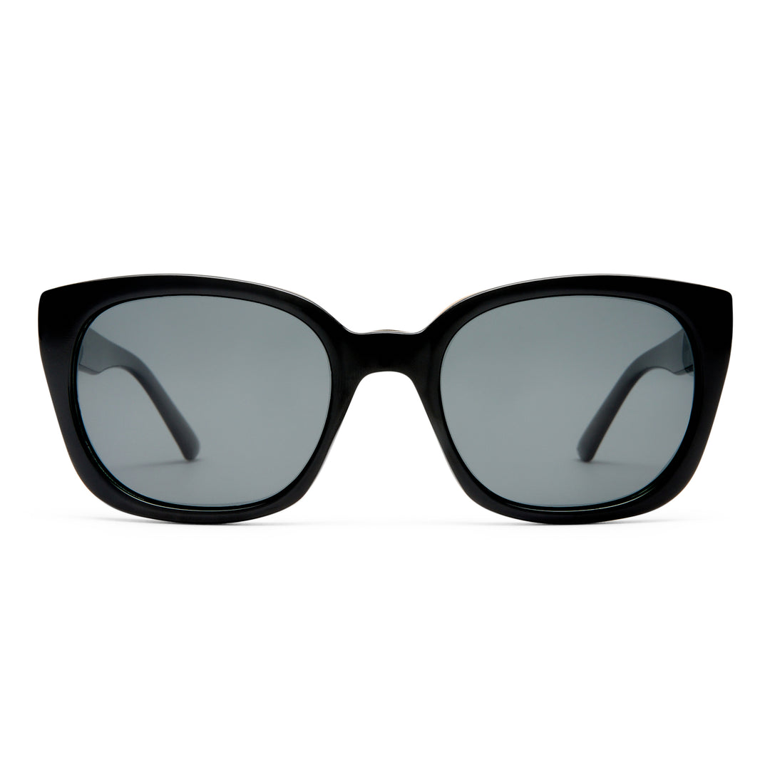 Teneriffe sunglasses in black, front view showing frame shape and lens design