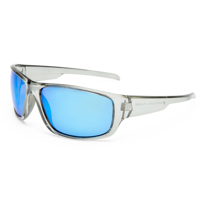 Three‑quarter angle of Dundee sunglasses in Clear frame