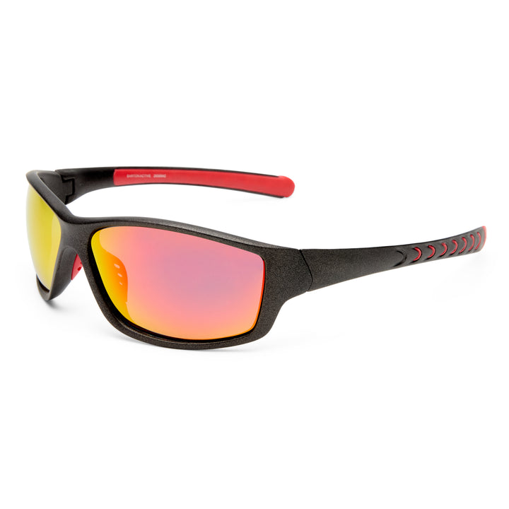 Three‑quarter angle of Barton sunglasses in Matte Metallic Grey finish