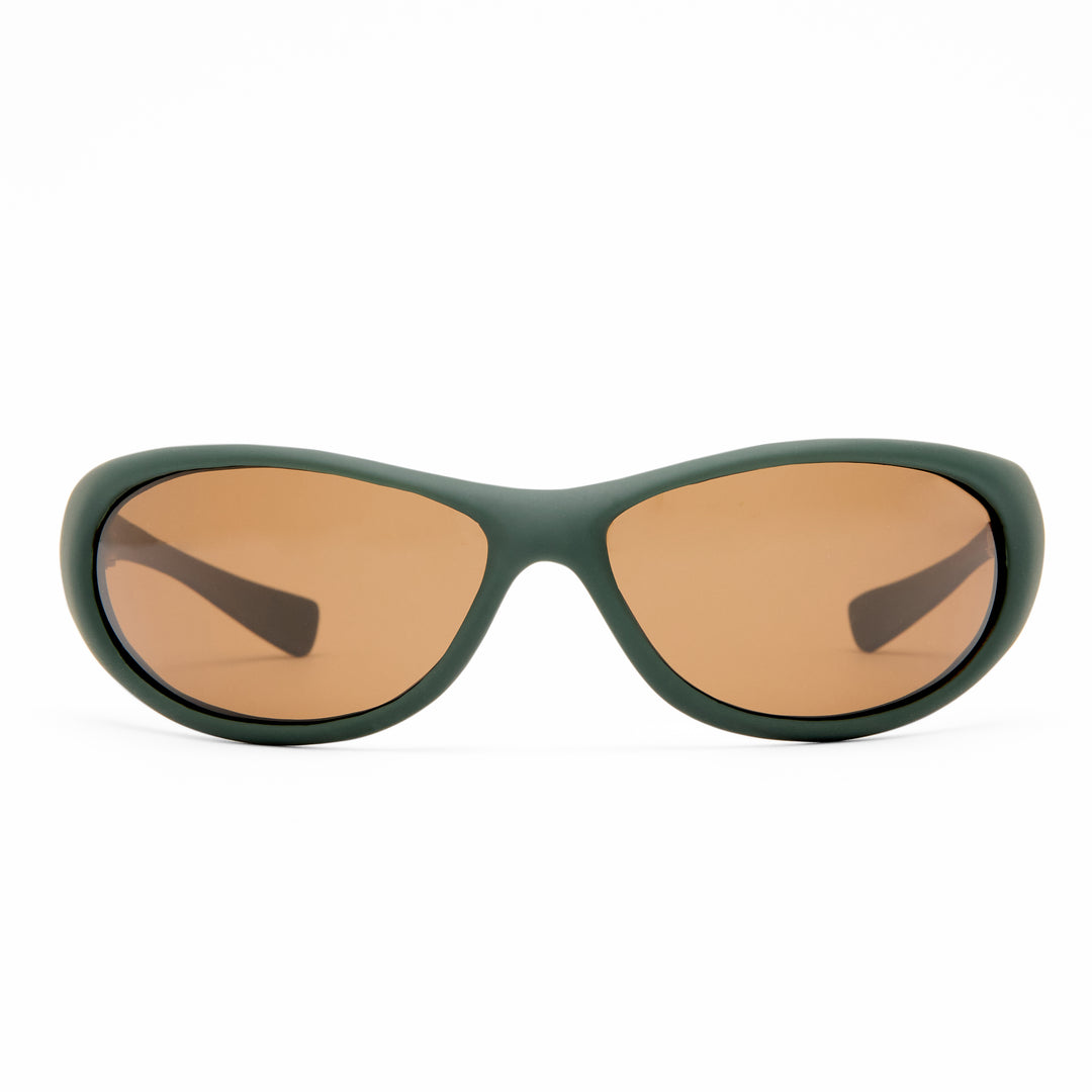 Logan sunglasses in Rubber Khaki shown front‑on with rectangular frame
