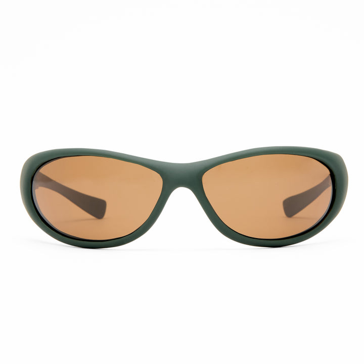 Logan sunglasses in Rubber Khaki shown front‑on with rectangular frame