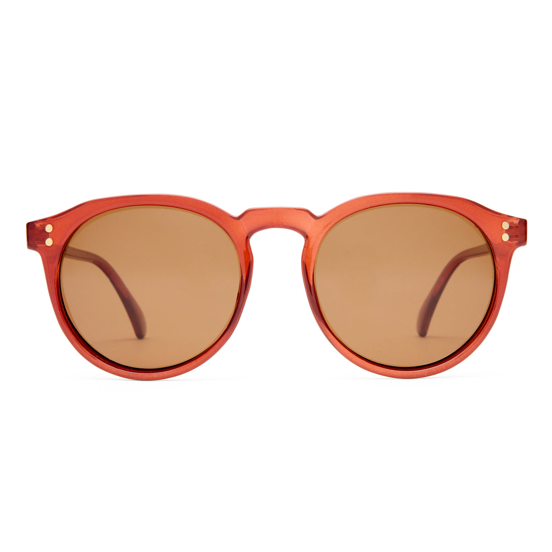 Bright sunglasses in Merlot shown front‑on with rounded unisex frame