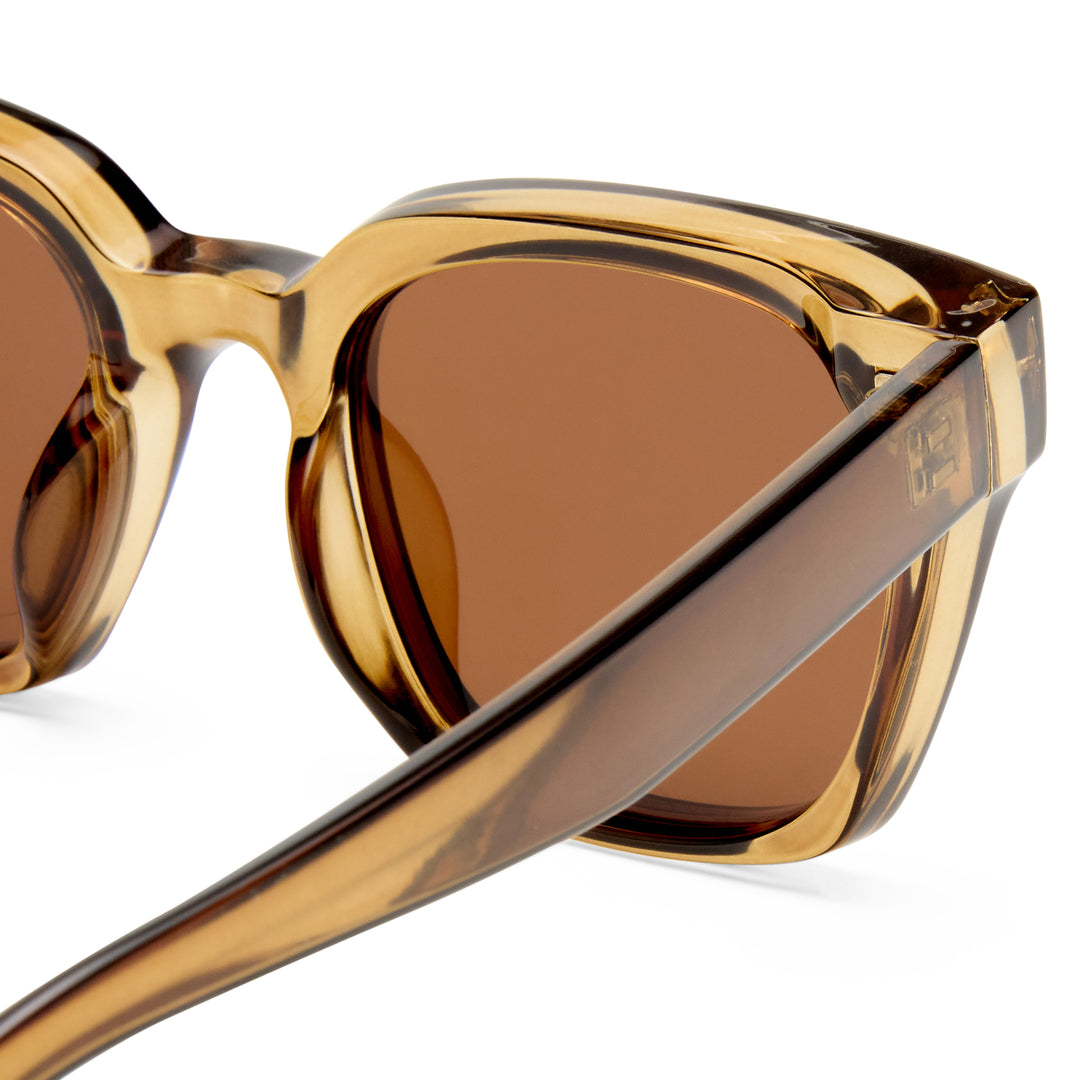Brown sunglasses with gold frame on a white background