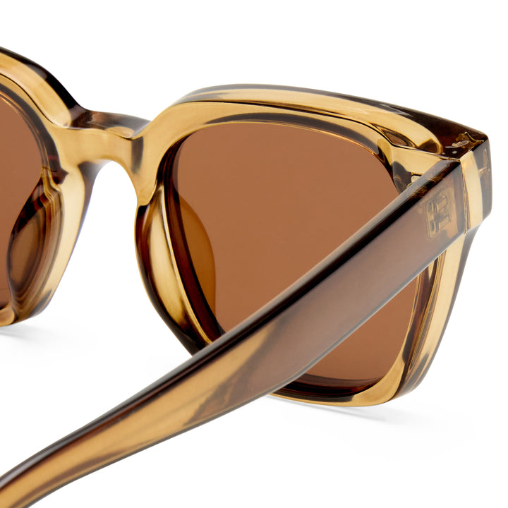 Brown sunglasses with gold frame on a white background