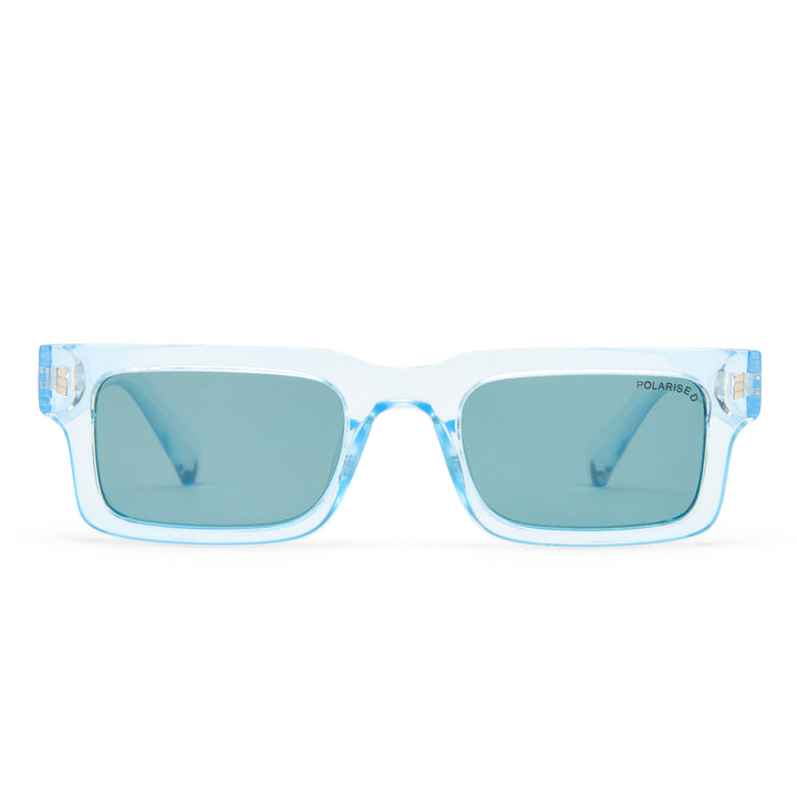 Light blue translucent square Austinmer sunglasses with light blue lenses, shown from the front on a white background.