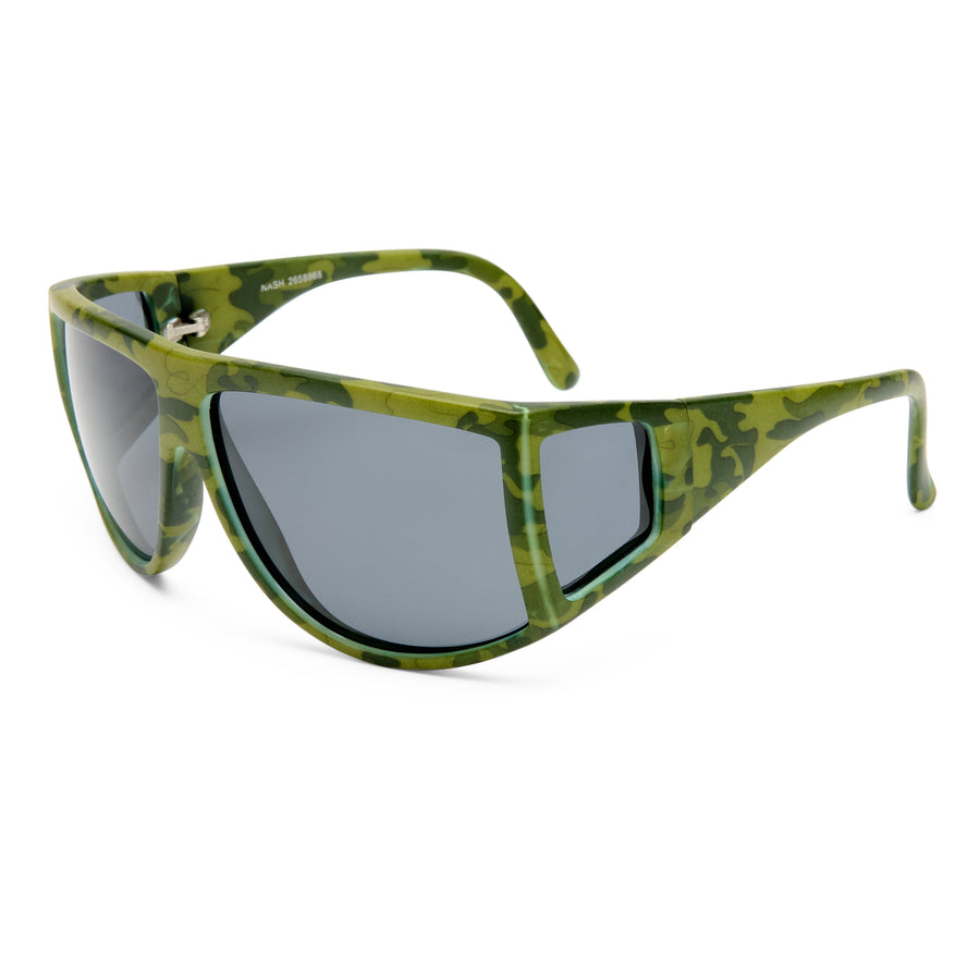 Green camouflage sunglasses on a white background