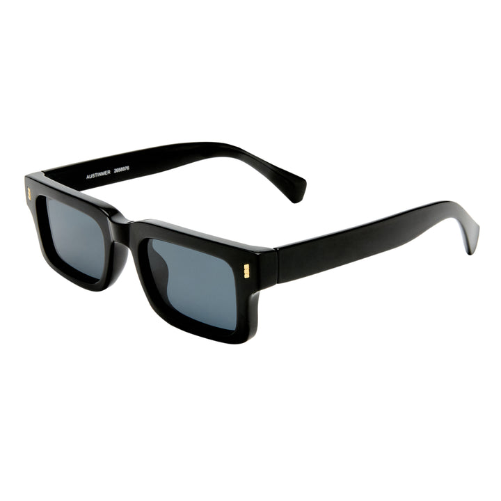 Austinmer sunglasses in black, angled view highlighting frame structure and temples