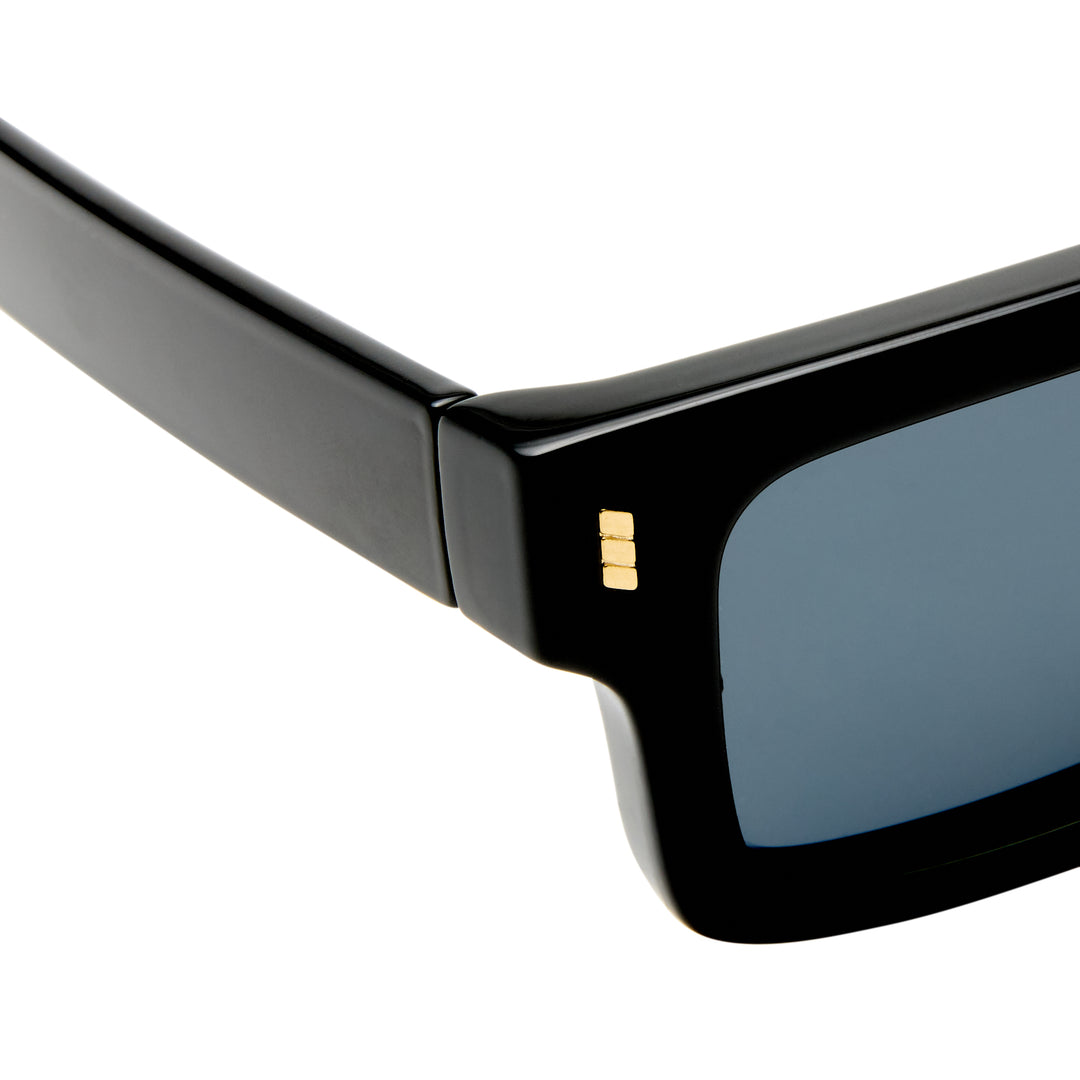 Austinmer sunglasses in black, close-up detail of frame and temple showing material and finish