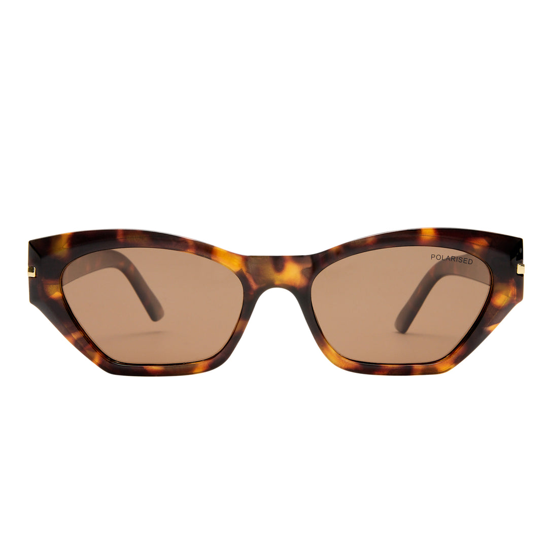 Peregian sunglasses in amber tort, front view showing frame shape and lens design