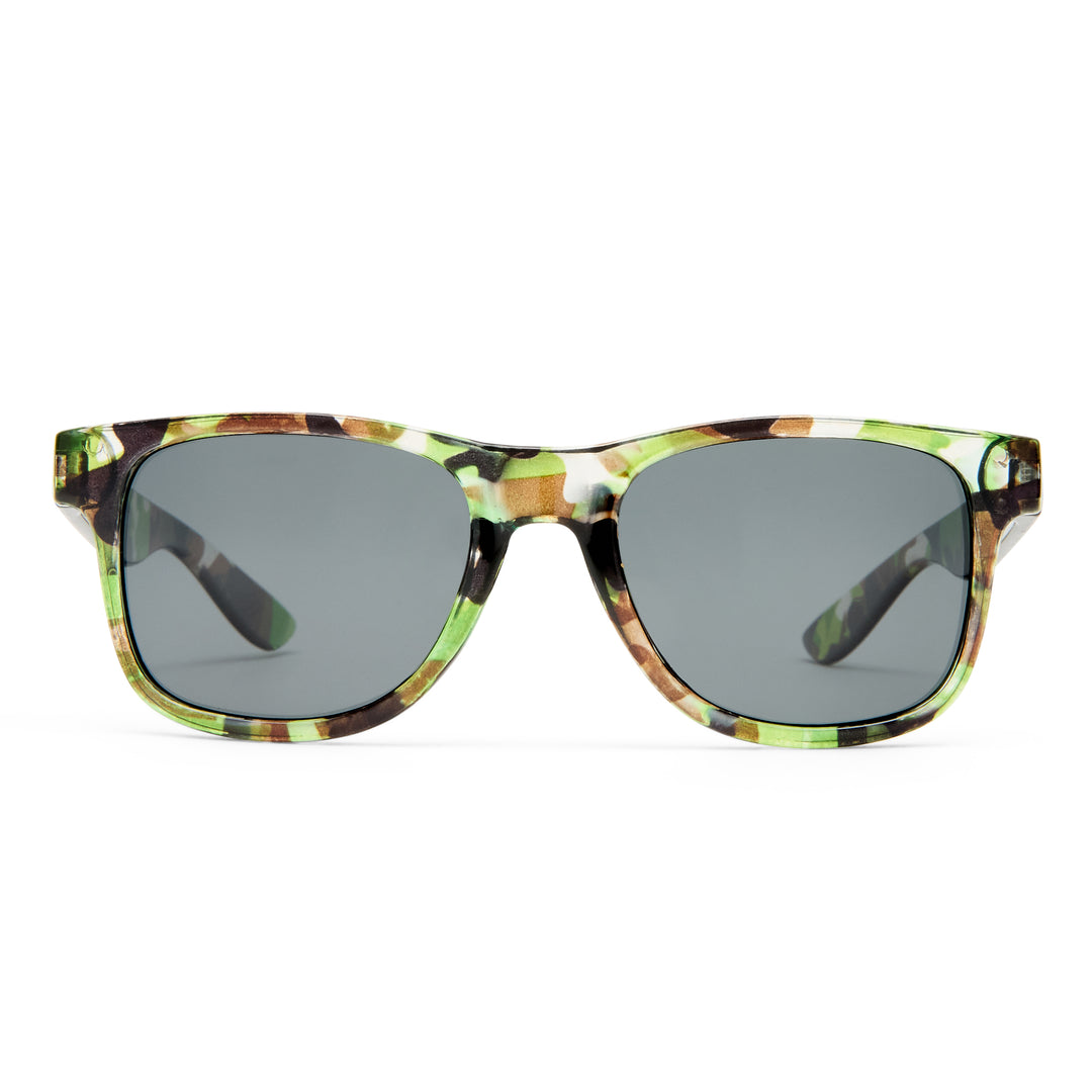 Sunglasses with a colorful frame on a white background