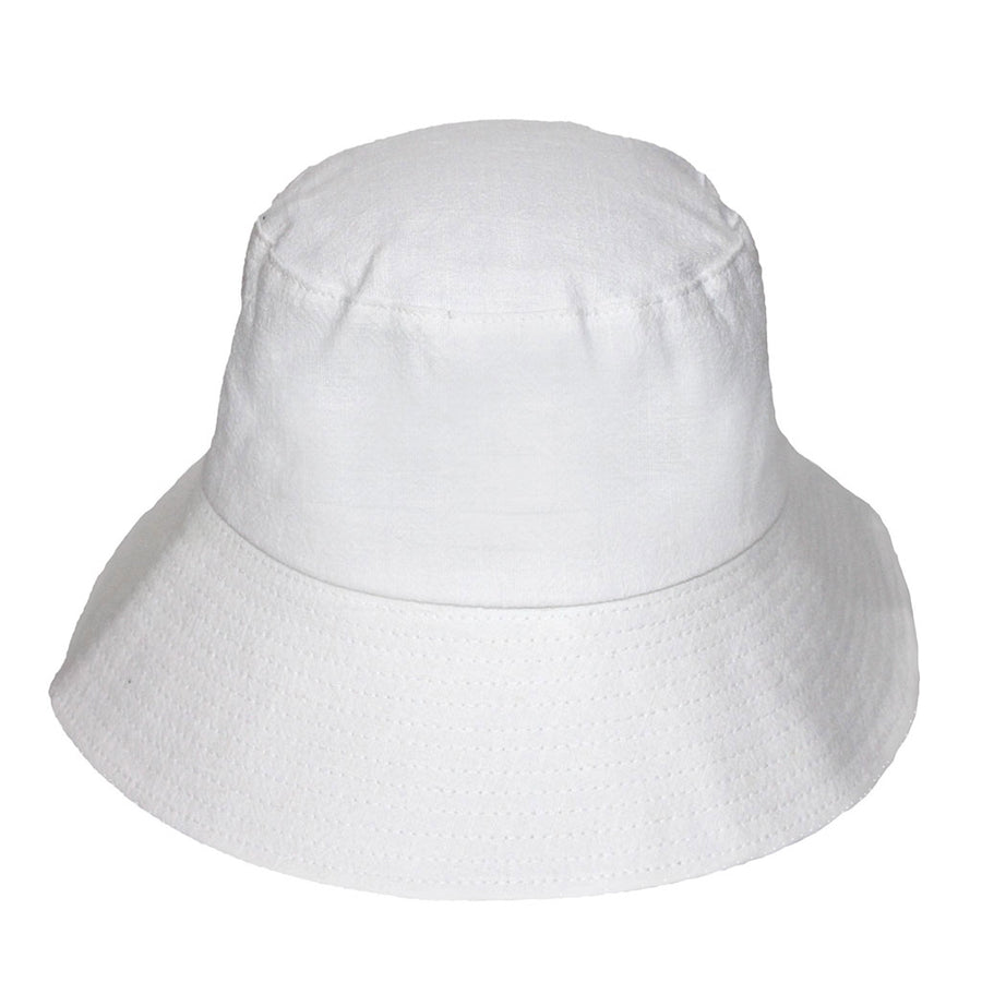 Sadie Linen Bucket Hat - White